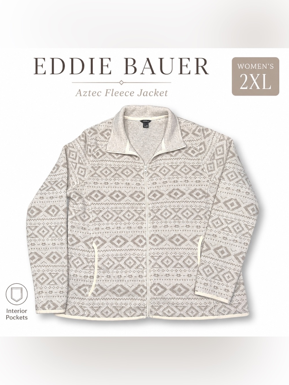 Eddie Bauer Women’s 2XL Aztec Full Zip Fleece Jacket Southwestern Fair Isle